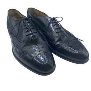 BrassBoot Dress Shoes Mens Size 7.5 Brogue Wingtip Black Oxfords‎ Lace Up